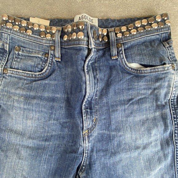 Agolde Roxxane Jeans Womens 27x26 Blue Denim Stretch Hi Rise Skinny Studded Punk - Picture 8 of 16